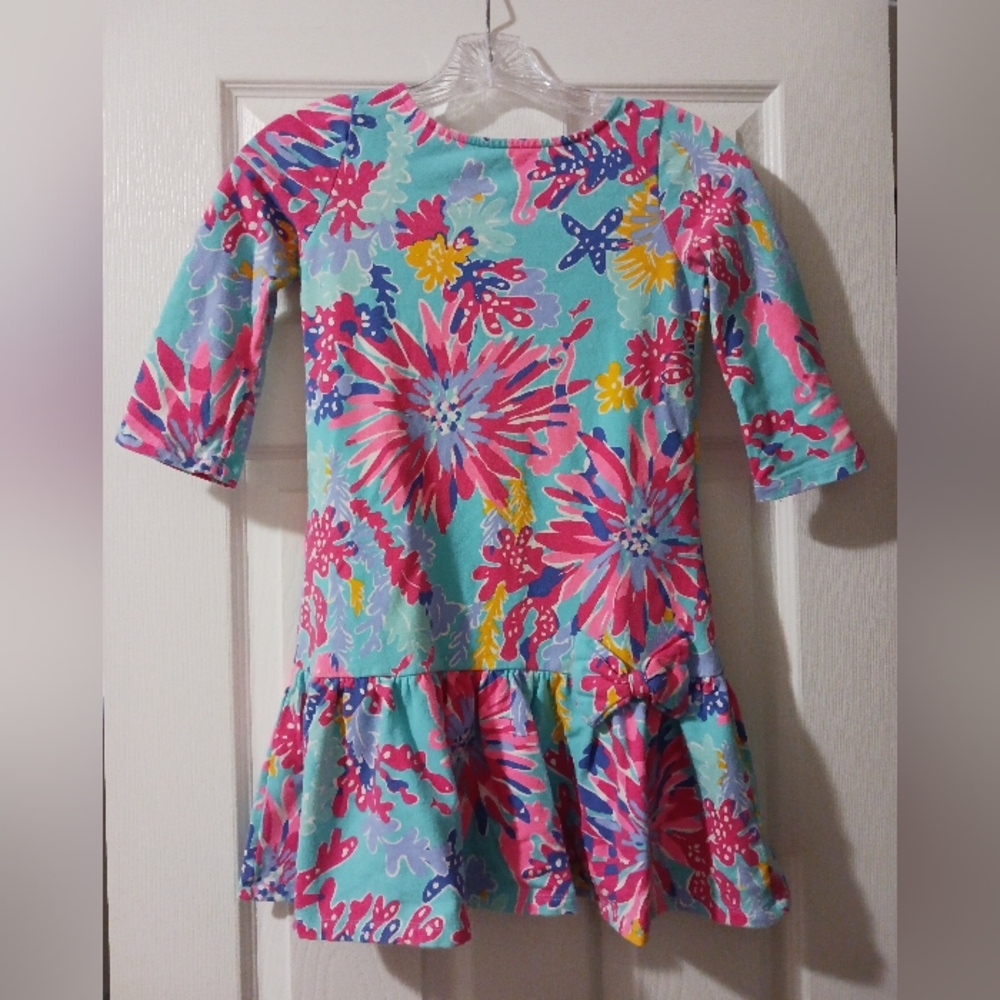 Lilly Pulitzer Girls Large 8-10 Mini Ruffle Bow Dress Floral Print Half Sleeve
